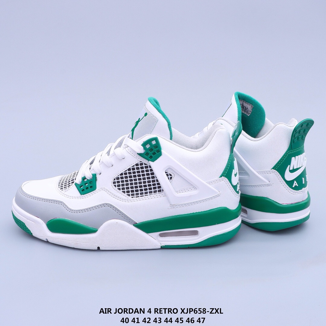 New Men Air Jordan 4 White Green Grey Shoes